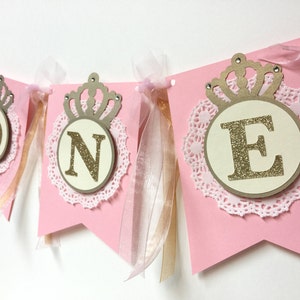 Pink and gold glitter custom crown princess birthday banner