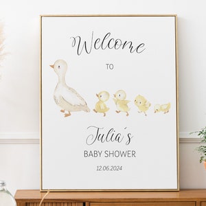 EDITABLE Un patito pronto llegará cartel de bienvenida del baby shower - Cartel de bienvenida del pato bebé - Bienvenida del bebé patito 16x20 PDF