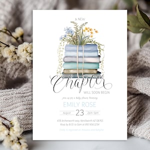 Editable A New Chapter is Will Soon Begin Boy Baby Shower Invitation - Storybook Baby Shower - Library Book Baby Shower Invitation 5x7 PDF