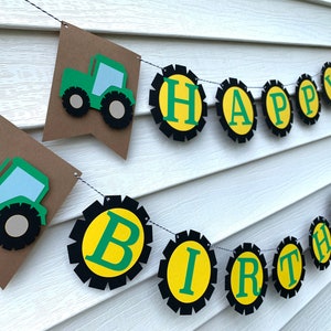 Green and Yellow Fall Tractor Pumpkin Farm Birthday Banner - Happy Birthday Tractor Farm Banner