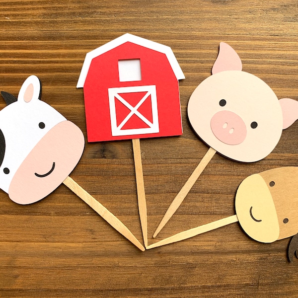 12 Cow Red Barn Farm Barn Birthday Party Cupcake Toppers - Pig, Horse, Cow Farm Barnyard Toppers/Food Picks