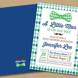 12 Little man CUSTOM baby bodysuit bow tie baby shower wish cards image 4