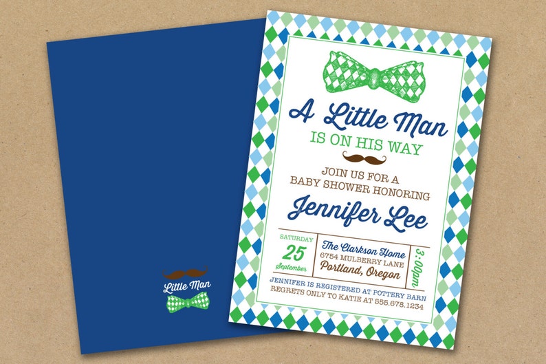 12 Little man CUSTOM baby bodysuit bow tie baby shower wish cards image 4