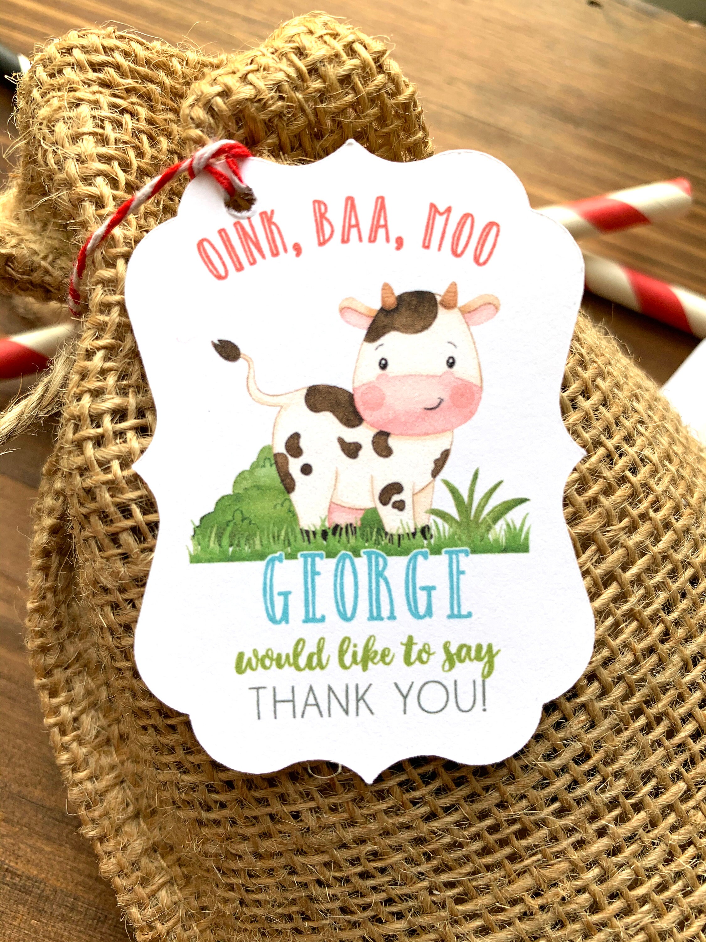 Cow Boy Red Farm Thank You Gift Tags - Cow Barn Farm Party Favor Tags ...