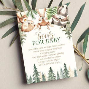 Editable Woodland Forest Animals Baby Shower Books for Baby Insert - Woodland Creature Baby Shower Library Books for Baby Card PDF 3.5x5