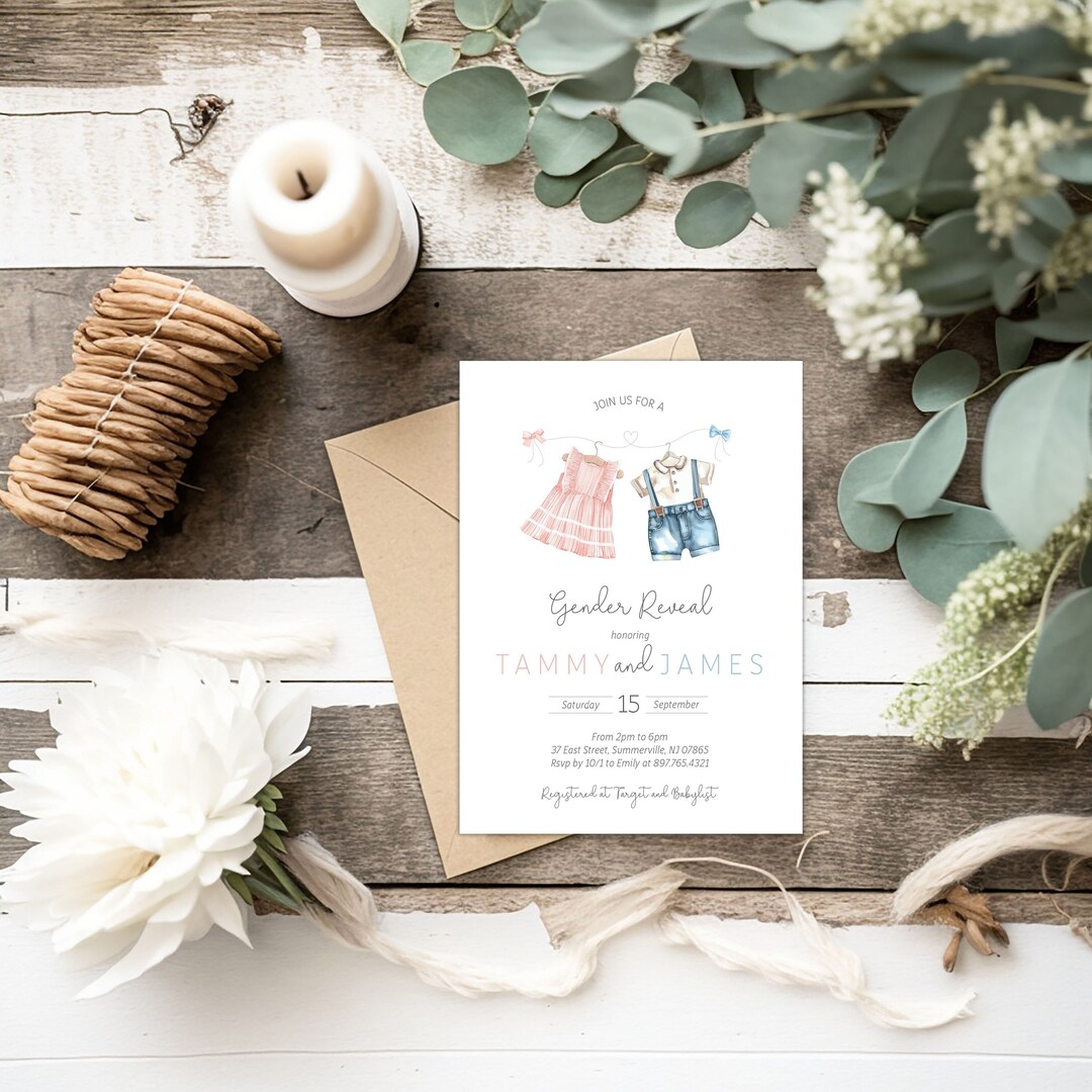 Editable Gender Reveal Baby Shower Invitation - He or She Baby Shower ...