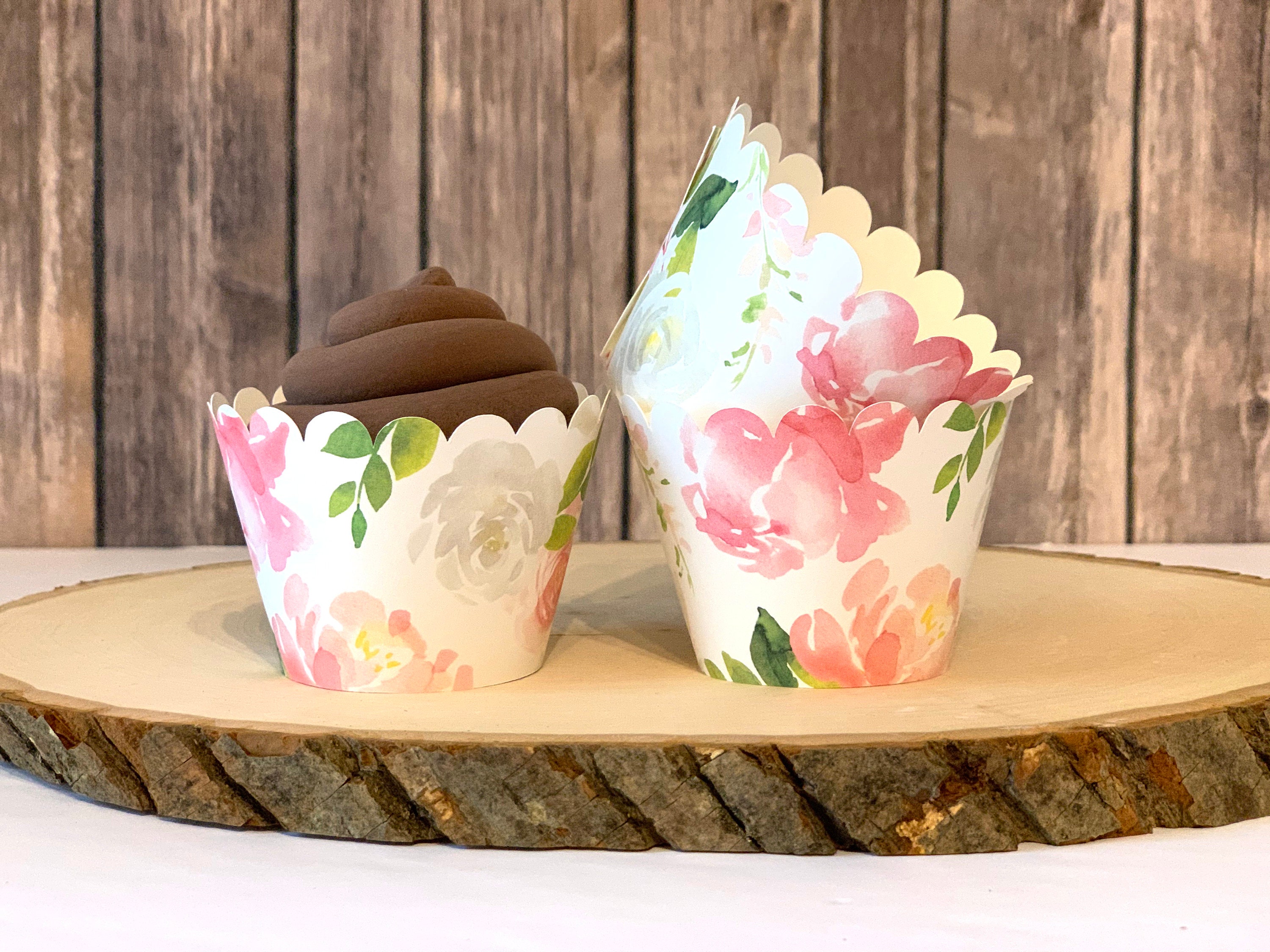 50-Pack Muffin Liners - Floral Watercolor Cupcake Wrappers Paper Baking Cups