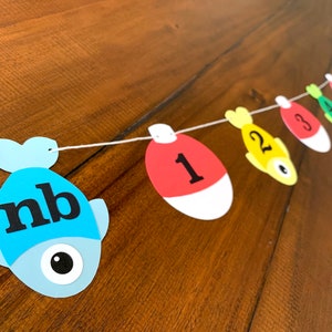 12 Month Fishing First Birthday Photo Milestone Banner - NB to 12 month Reeling in the big ONE fishing banner