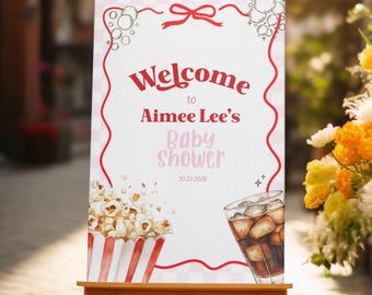 EDITABLE She's Ready to POP Baby Shower Welcome Poster - Popcorn Soda Pop Pink Checkered Baby Poster 20x30 PDF