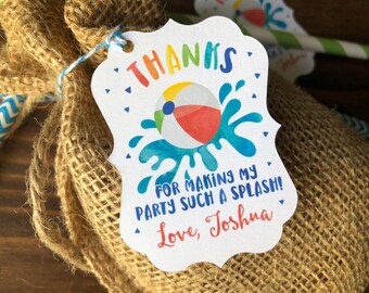 12 Splish Splash Tropical Summer Pool Party CUSTOM Thank You Favor Tags -  Summer Favor thank you tags - Boy Pool Party Favors