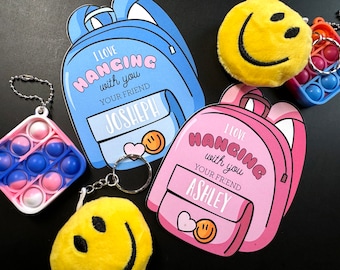 EDITABLE Valentine's Keychain Kids Gift Tag -  I Love Hanging with you Classroom Exchange - Backpack Keychain Valentines Gift Tag