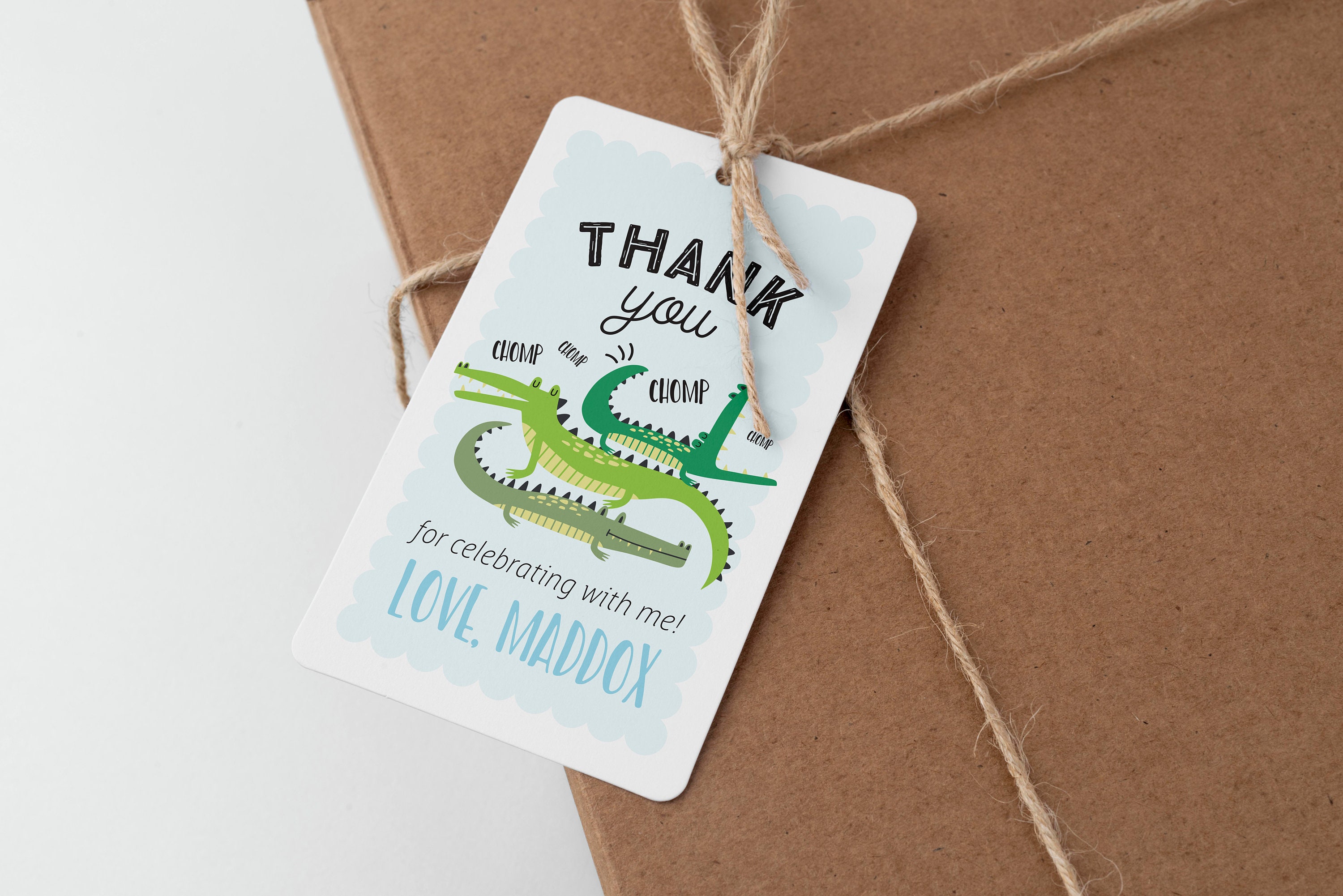 Editable Oh Snap Alligator Reptile Thank you Favor Tag - Chomp Chomp Crocodile Birthday Boy Thank you Tag - Birthday Favor Gift tag 2x3.5