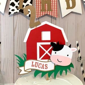 Little Cow Barnyard Farm Birthday CAKE TOPPER - Cow Barn Birthday Smash Cake Topper - Boy Farm Cake Topper - Any Age/Name