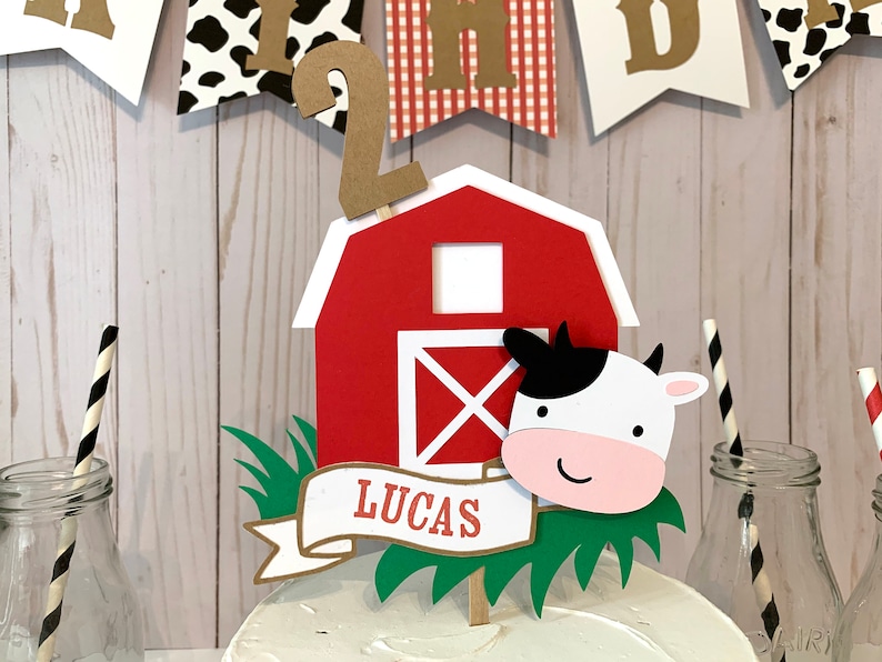 Little Cow Barnyard Farm Birthday CAKE TOPPER Cow Barn Etsy