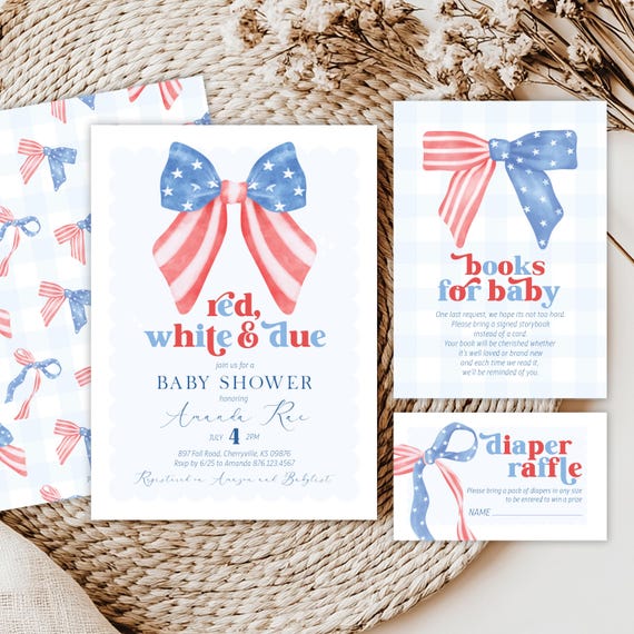 Editable Red, White and Due July 4th Baby Shower Invitation July