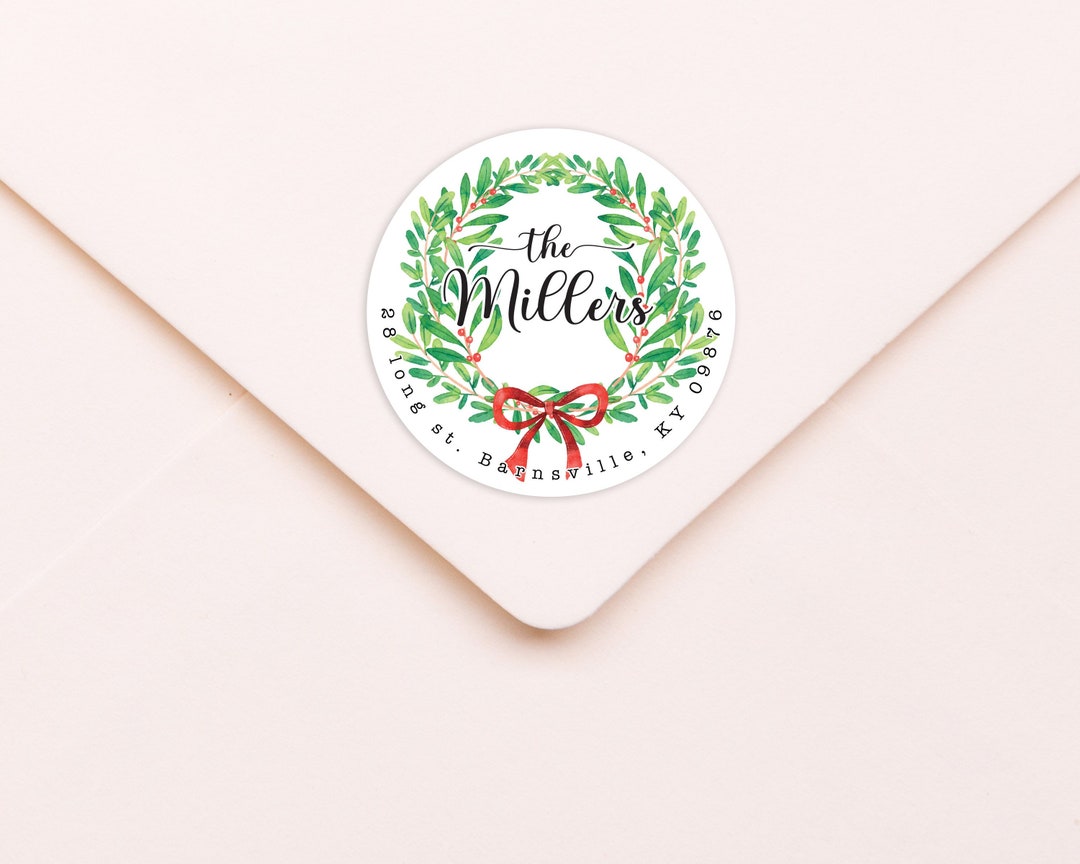 15 Custom Christmas Wreath Envelope Return Label Sticker Etsy