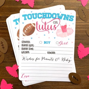 12 touchés ou Tutus sexe révèlent des cartes de voeux de douche de bébé - suppose que la douche de bébé jeu - bébé prédiction souhaite carte - sexe