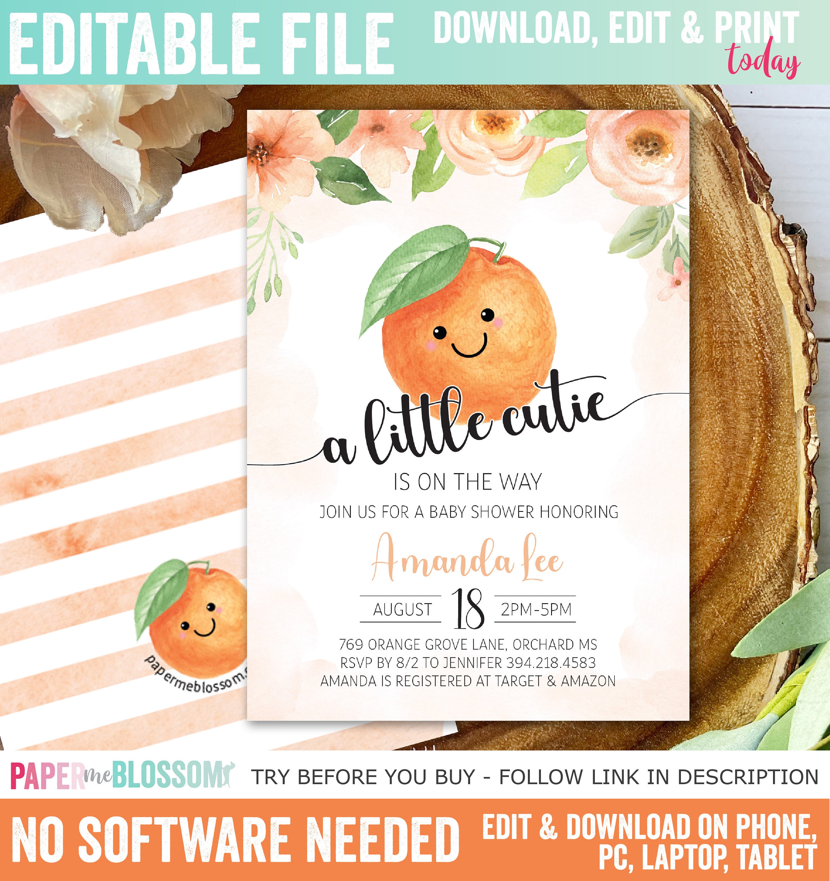 EDITABLE A Little Cutie is on the Way Baby shower Invitation Etsy