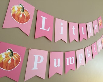 Pink Little Pumpkin Baby Shower Banner - Pink fall baby shower - Little Pumpkin Birthday Banner