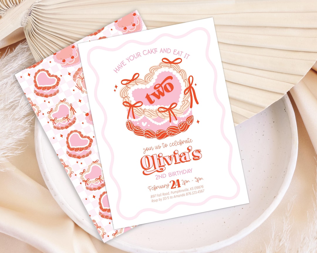 Editable Have Your Cake and Eat It Two Birthday Invitation - Girl ...