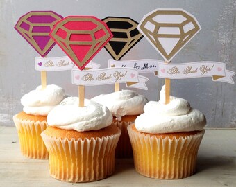 Diamond Wedding / Engagement / Bachelorette party cupcake toppers