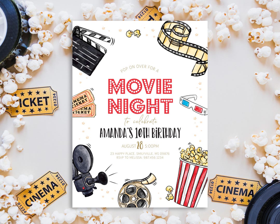 Editable Movie Night Birthday Invitation - Under the Stars Movie ...