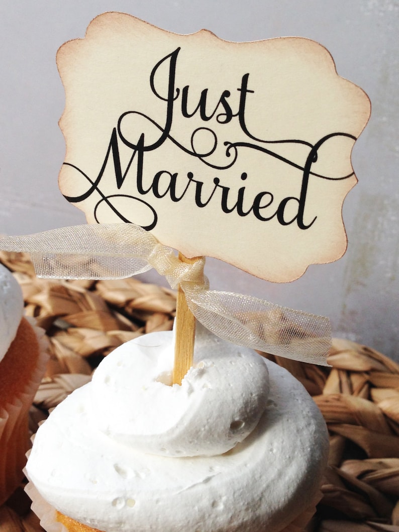 12 Just Married Wedding Cupcake Toppers Etsy