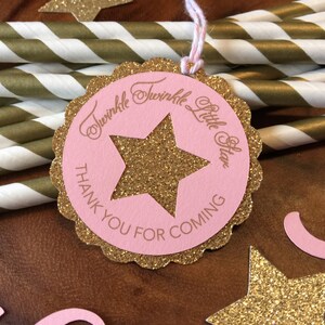 Twinkle Twinkle Little Star Thank You Favor Tags - Pink and Gold Glitter Baby Girl Birthday/Baby Shower