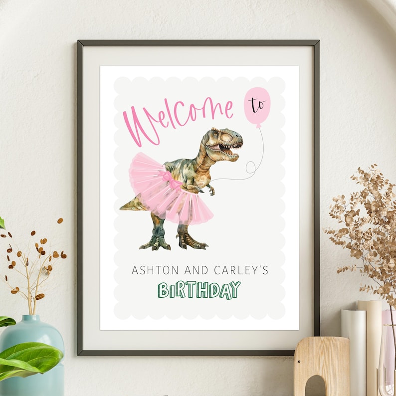 Editable Sparkle and Roar Birthday Invitation - Joint Boy and Girl Birthday Invitation - Dinosaur and Tutus Sibling Party Invitation 5x7 PDF image 4