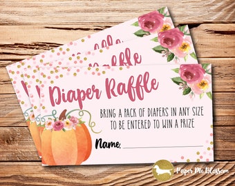 A Little Pumpkin is on the Way Diaper Raffle Pink Girl Printable DIY PDF - 2x3.5 - 10 per page - bPumpkin Baby Shower - Instant Download