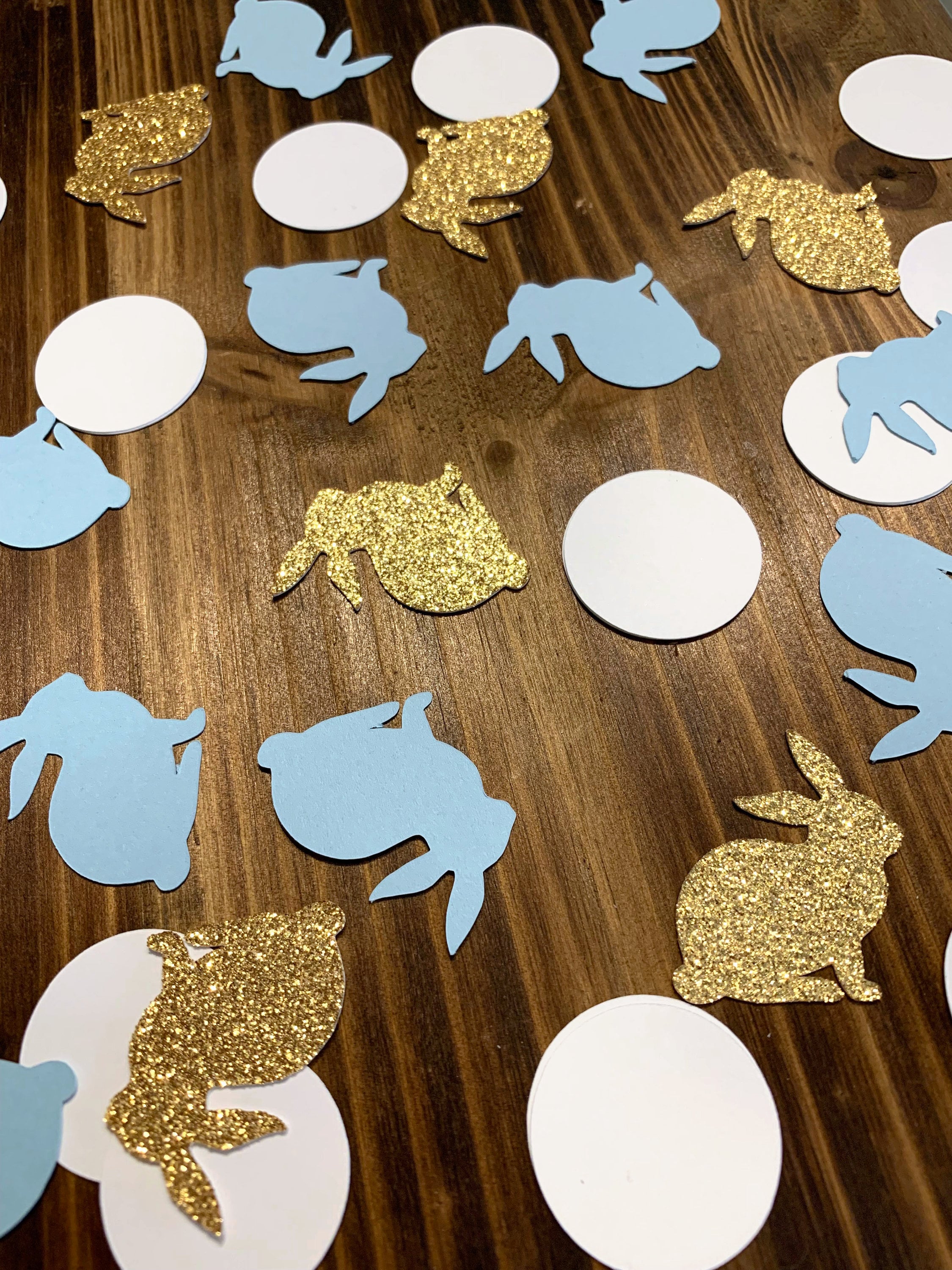Blue and Gold Glitter Bunny Rabbit Birthday Party Confetti Some Bunny is ONE birthday Confetti Easter Confetti