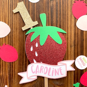 Strawberry Birthday CAKE TOPPER - Strawberry Shortcake Birthday Smash Cake Topper - Strawberry Farm Birthday Cake Topper - Any Age/Name