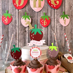 12 Strawberry Cupcake wrappers Strawberry Shortcake Birthday Cupcake Wrappers Strawberry Bridal Shower Cupcake wrappers image 2