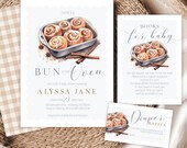 Editable Bun in the Oven Boy Baby Shower Invitation - Baby Watercolor Cinnamon Bun books for baby/Diaper Raffle Shower Bundle PDF