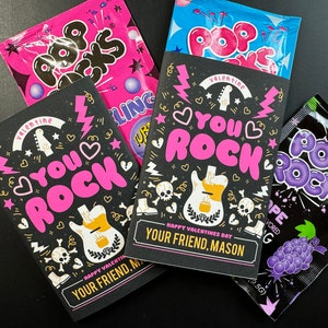 MODIFICABILE Etichetta regalo per bambini You Rock per San Valentino - Scambio in classe di caramelle pop di San Valentino - Etichetta regalo per caramelle scoppiettanti di San Valentino
