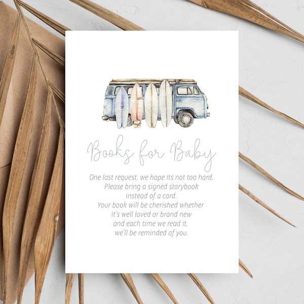 Editable Baby on Board Surfing Baby Shower Books for Baby - Ocean Surf Beach Books for Baby - Surf Bring a Book Invitation Insert PDF 3.5x5