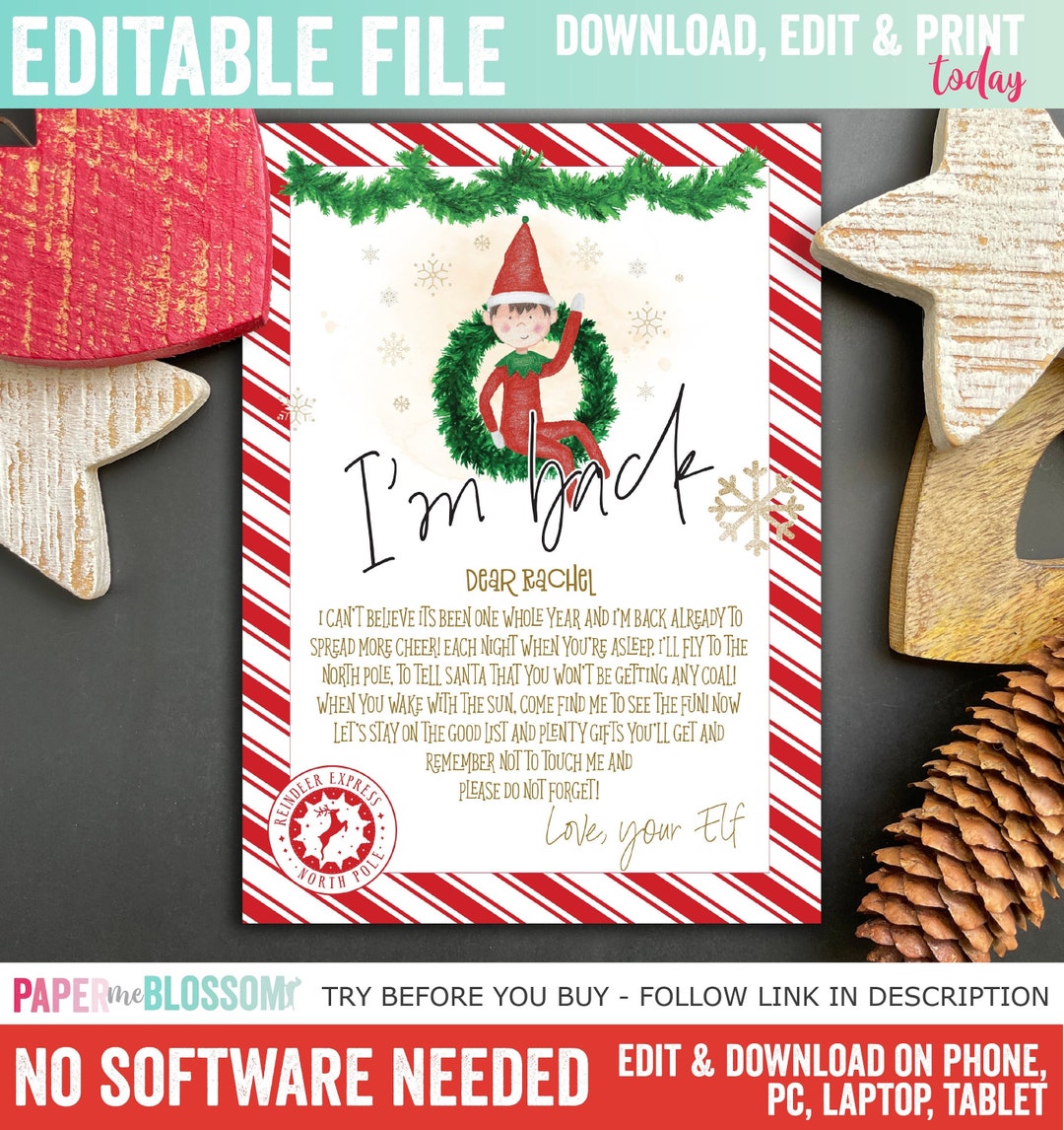 Editable Hello From Your Elf Christmas Elf Arrival Letter Christmas Elf ...
