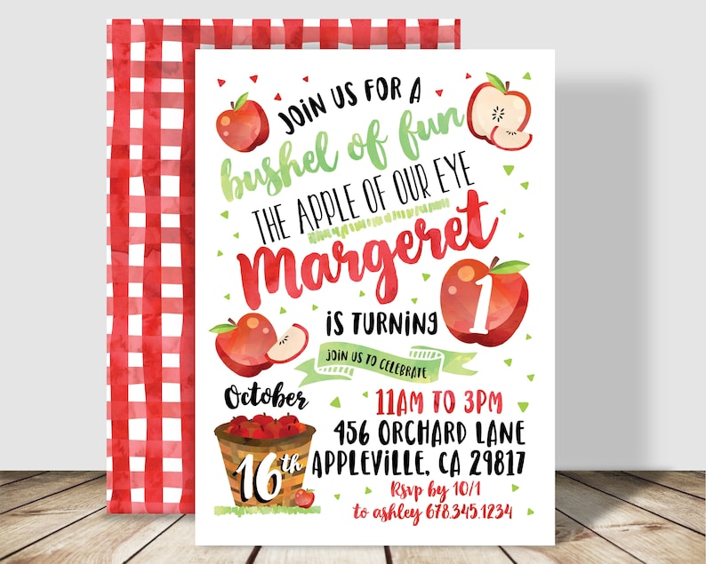12 Apple Picking CUSTOM Birthday favor tags - The Apple of our eye Party Gift Tags - Custom Name and Message - Bushel of Fun image 3