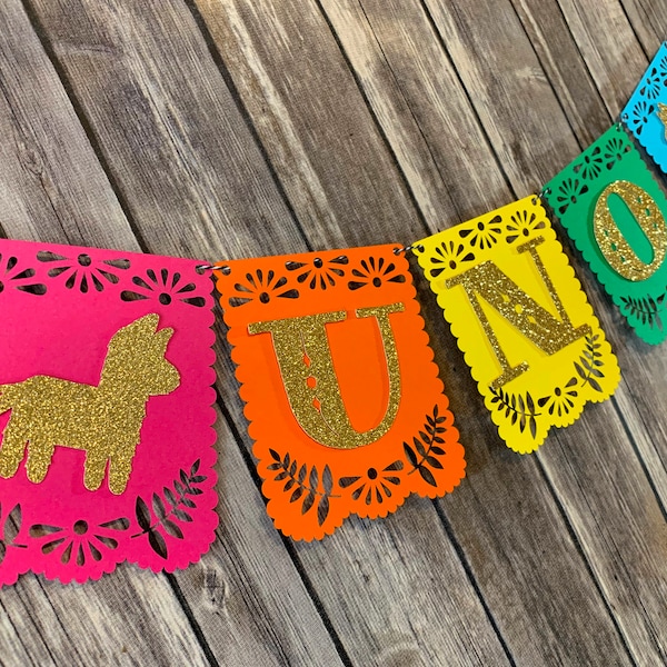 Fiesta Mexican Spanish Style Happy Birthday High Chair Banner - First Fiesta UNO High Chair Banner - Papel Picado High chair Banner