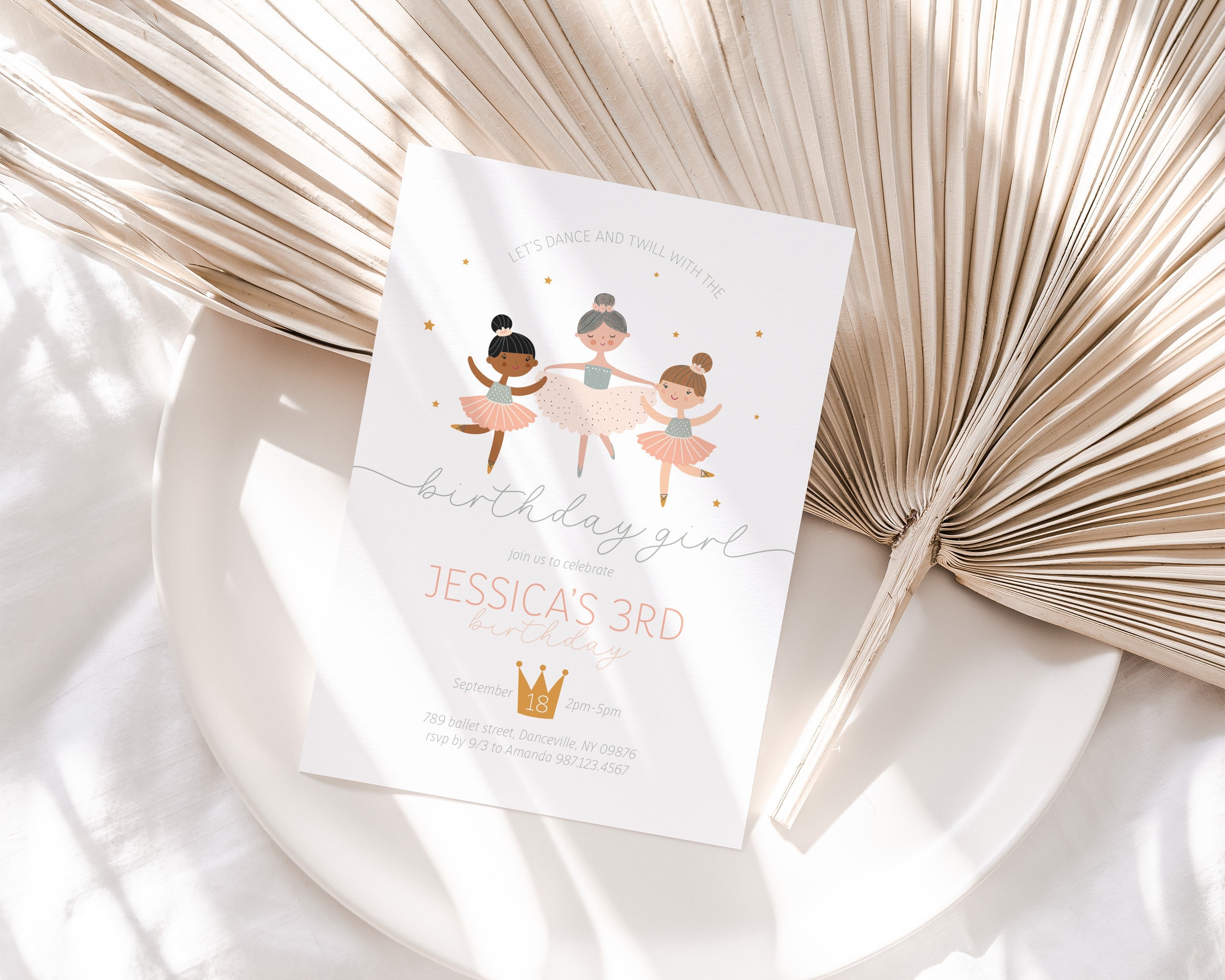 Editable Little Ballerina Girl Birthday Invitation - Dance and Twirl with the Birthday Girl Invitation - Ballet Birthday Party 5x7 PDF DIY