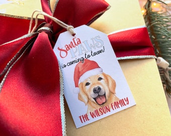 12 Labrador Retriever Dog Christmas Gift Tags - Santa Paws is Coming to Town Gift tags - Yellow Lab Dog Gift Tags - Personalized with Name