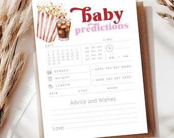 Editable She's Ready to Pop Baby Shower Game Card - Popcorn and Soda Pop Baby Diner Predictions & Wish Advice Card PDF 5x7 PDF