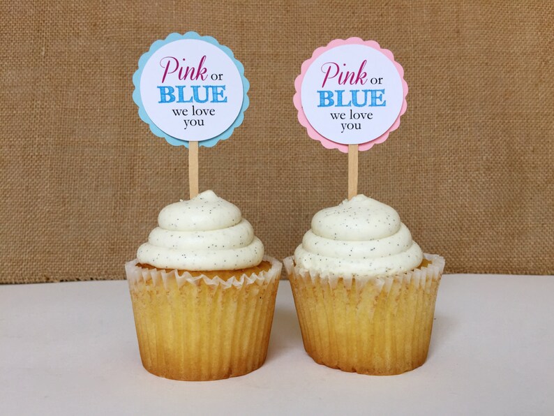 Gender Reveal Baby Shower Cupcake Toppers Pink Or Blue We Love You