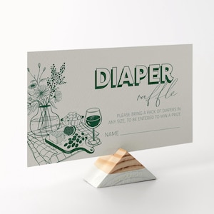 Editable Locally Grown Picnic Baby Shower Diaper Raffle Ticket - Baby Gender Neutral Green Line Diaper Raffle Insert Baby Shower PDF 2x3.5