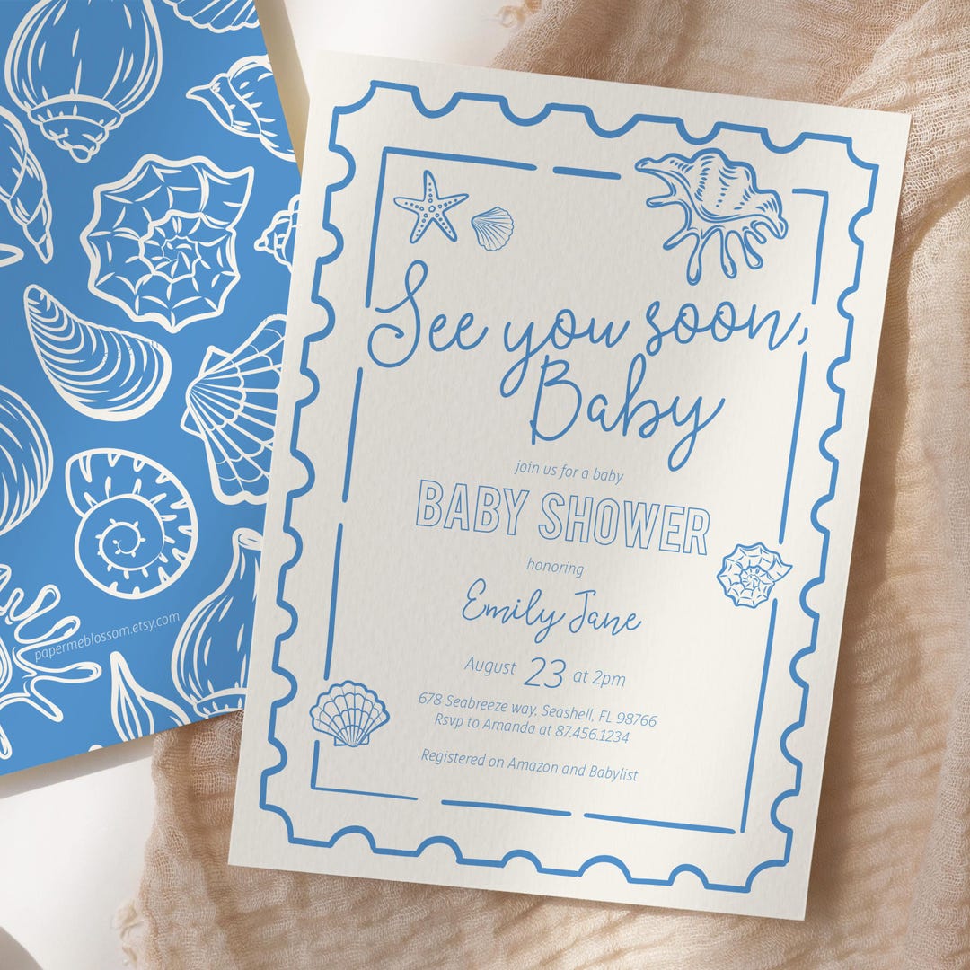 Editable Sea You Soon Boy Baby Shower Invitation - Nautical Coastal ...