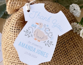 12 A Silly Goose Will Soon Arrive Baby Shower Thank You Gift Tag - Boy Favor Baby Shower - Little Goose Baby Bodysuit Baby Shower Favor Tag