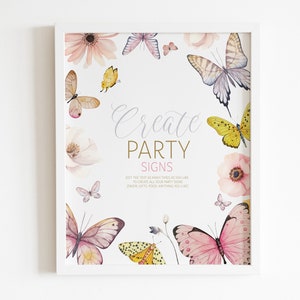 Bearbeitbares individuelles Schild „A Little Butterfly Baby Shower“ – Love Bug Flutter Rosa und Lila Schmetterling Aquarell Dekor Tischschilder DIY 8x10