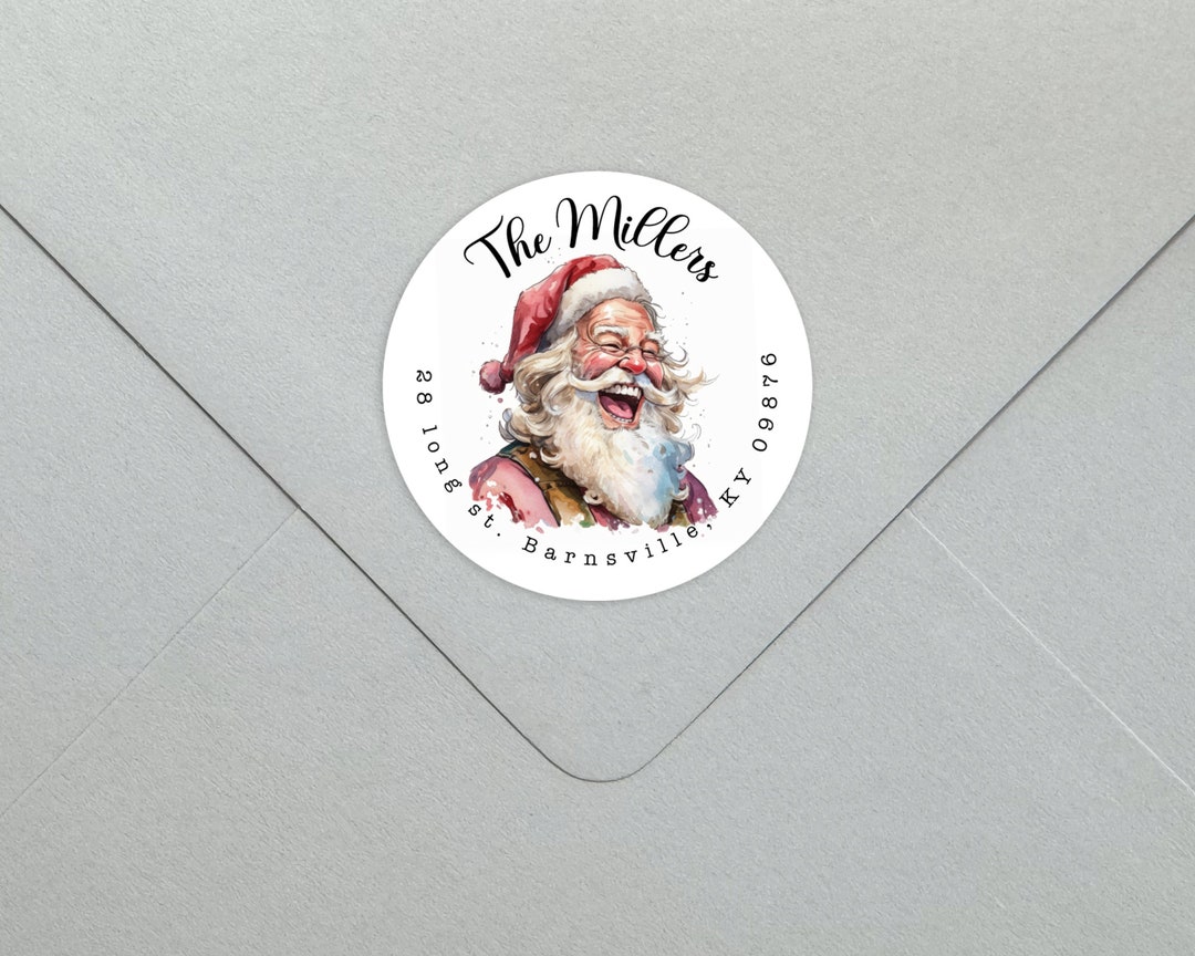15 Custom Laughing Santa Envelope Return Label Sticker - Christmas ...
