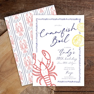 Editable Craw Fish Birthday Invitation - Cajun Lobster Broil Any Age Nautical Low Country Mudbugs and Beer Chugs Invitation 5x7 PDF