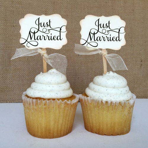 12 Just Married Wedding Cupcake Toppers Etsy